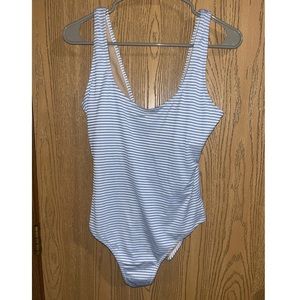 Striped and ribbed one piece swimsuit
